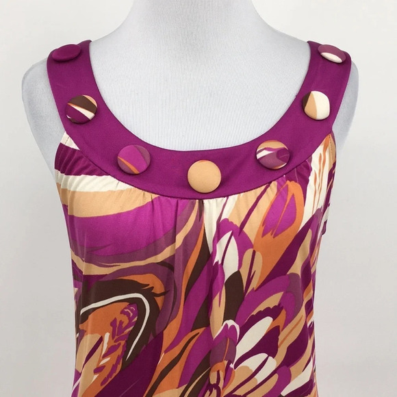 Yoana Baraschi Dress Womens XS Purple Orange Abstract Feather Print Shift Silk - Picture 2 of 14